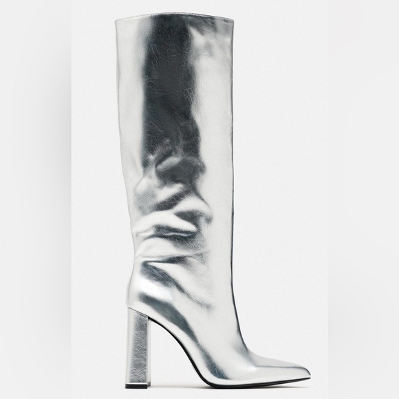 Zara Shoes - ZARA Metallic Heeled Boots NWT